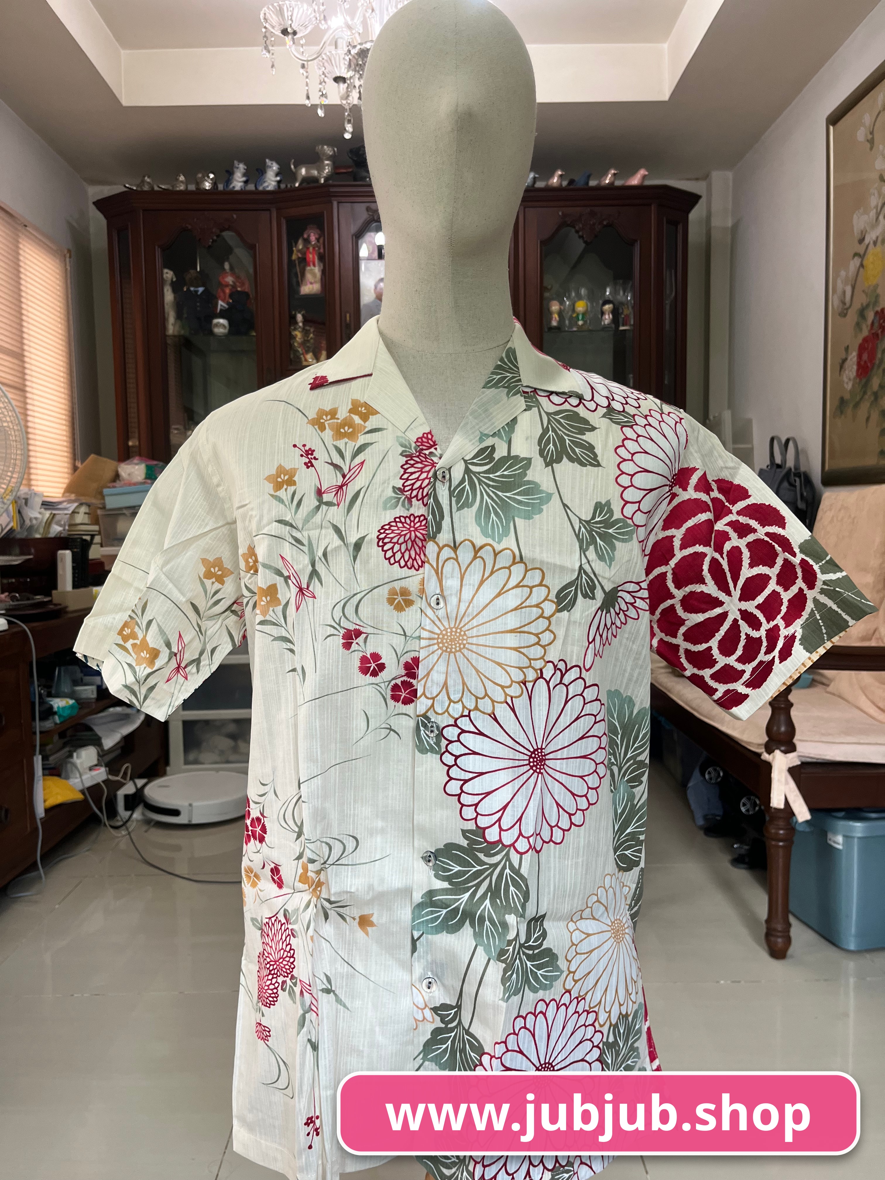 เสื้อฮาวายลายญี่ปุ่น ทรงคอปก แขนสั้น