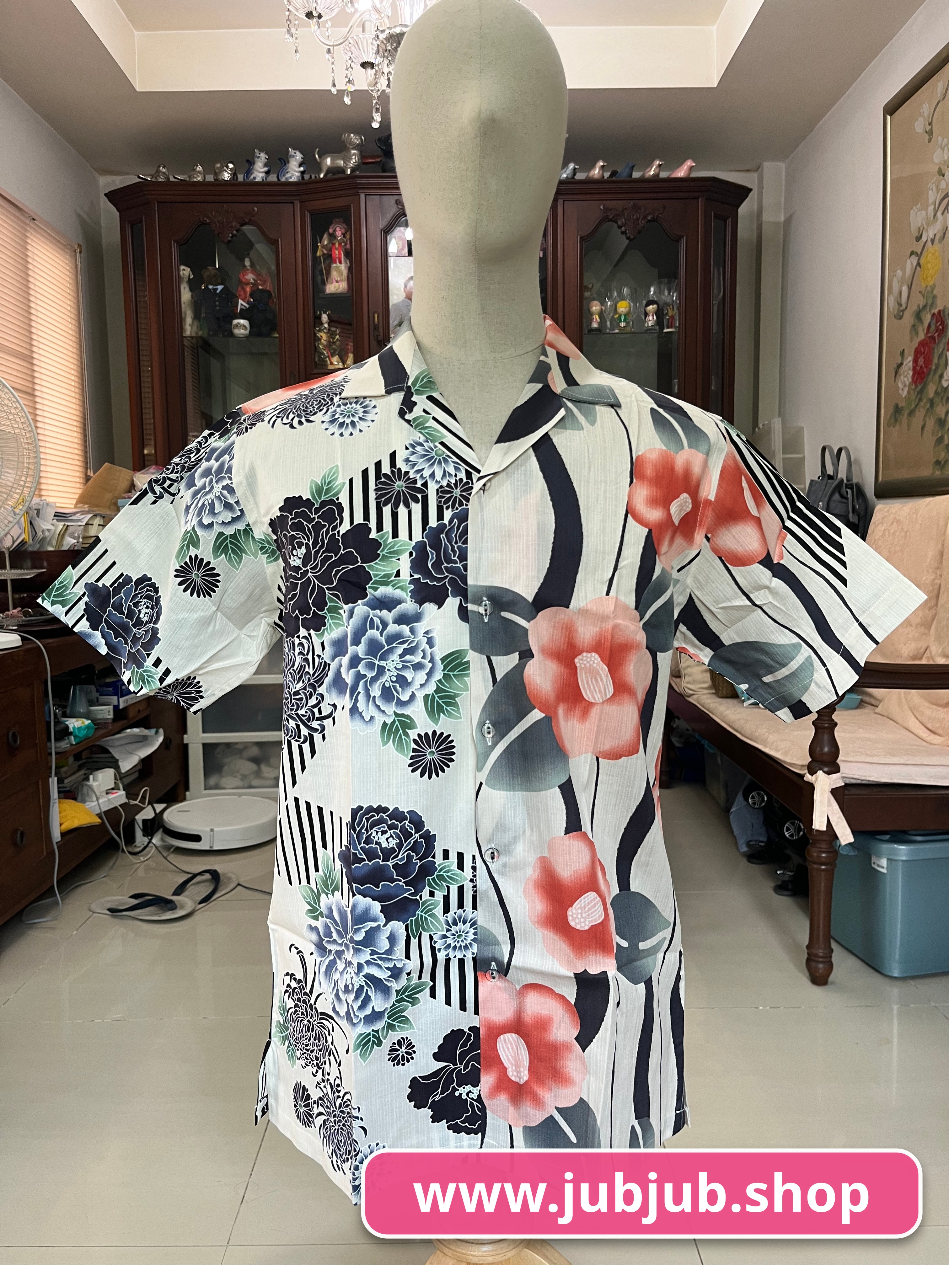 เสื้อฮาวายลายญี่ปุ่น ทรงคอปก แขนสั้น