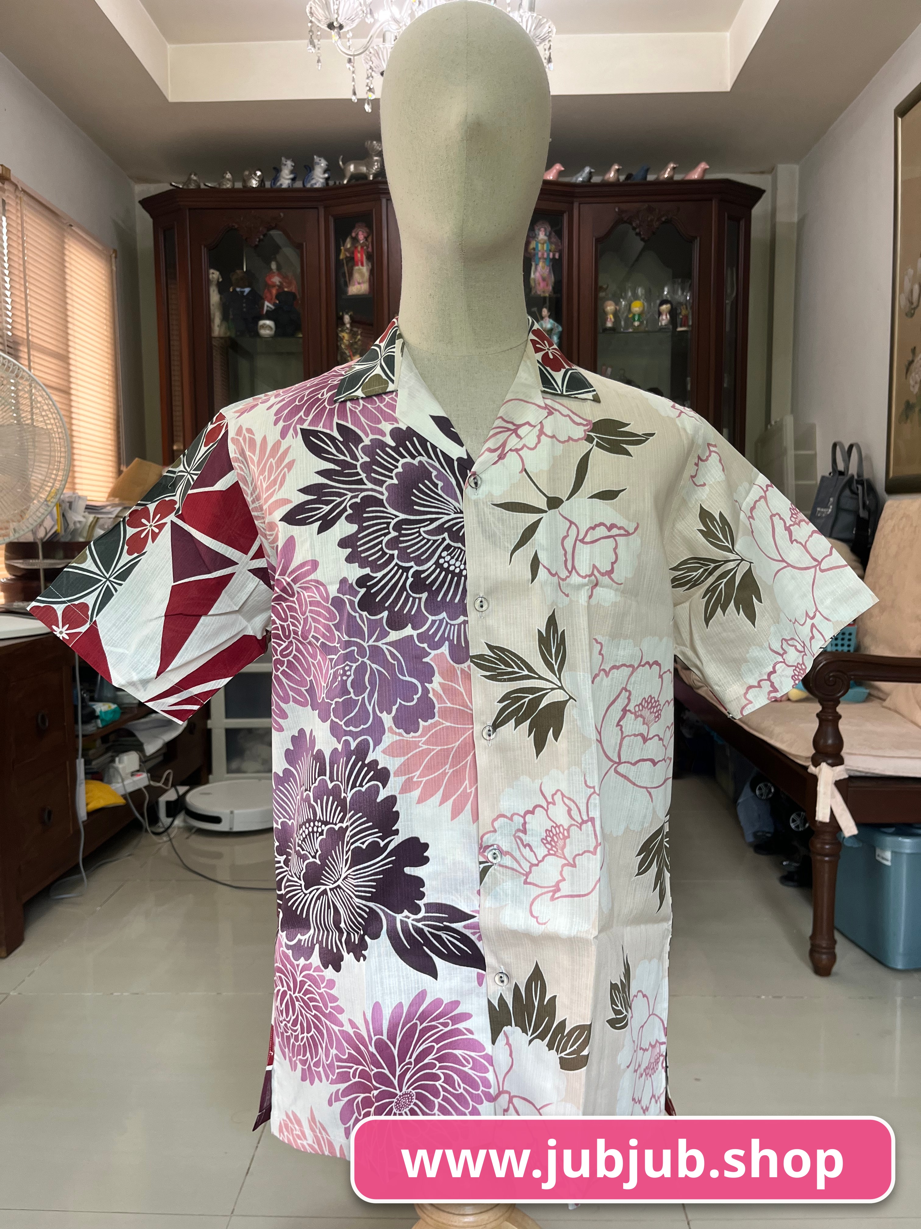 เสื้อฮาวายลายญี่ปุ่น ทรงคอปก แขนสั้น