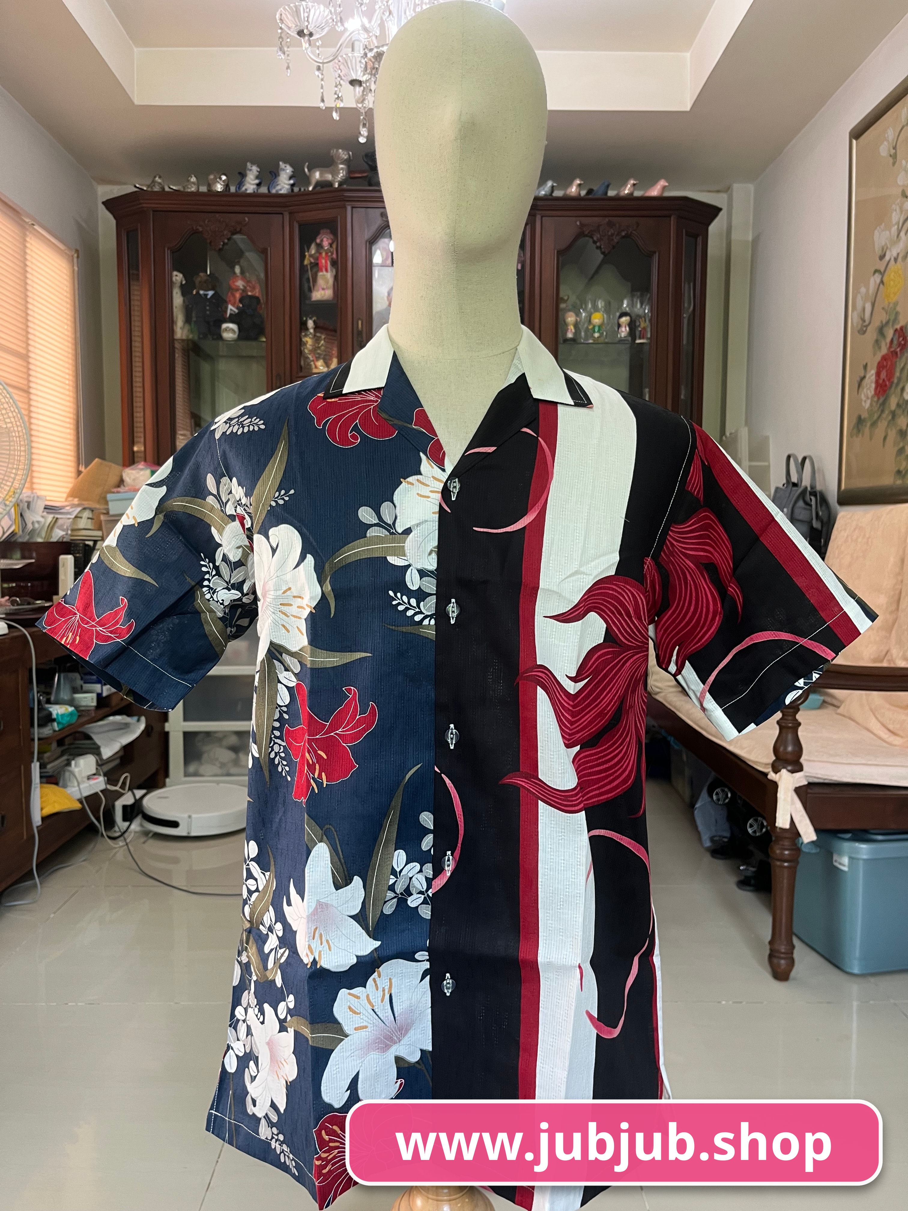 เสื้อฮาวายลายญี่ปุ่น ทรงคอปก แขนสั้น